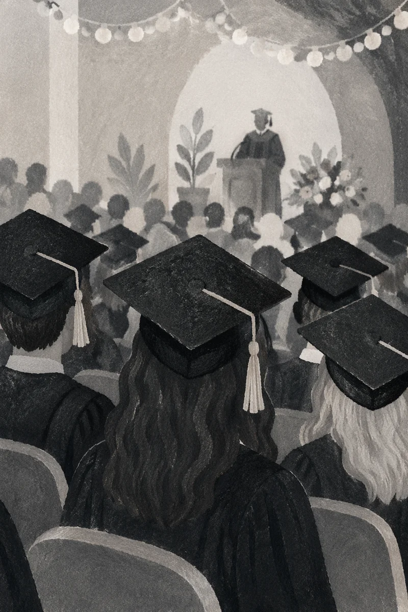 Graduation Ceremony Caps in Auditorium