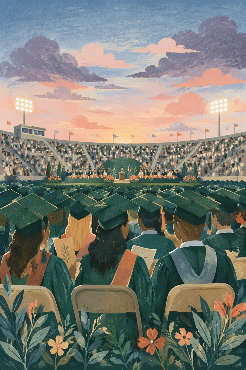 Hopeful Outdoor Graduation Ceremony at Dusk