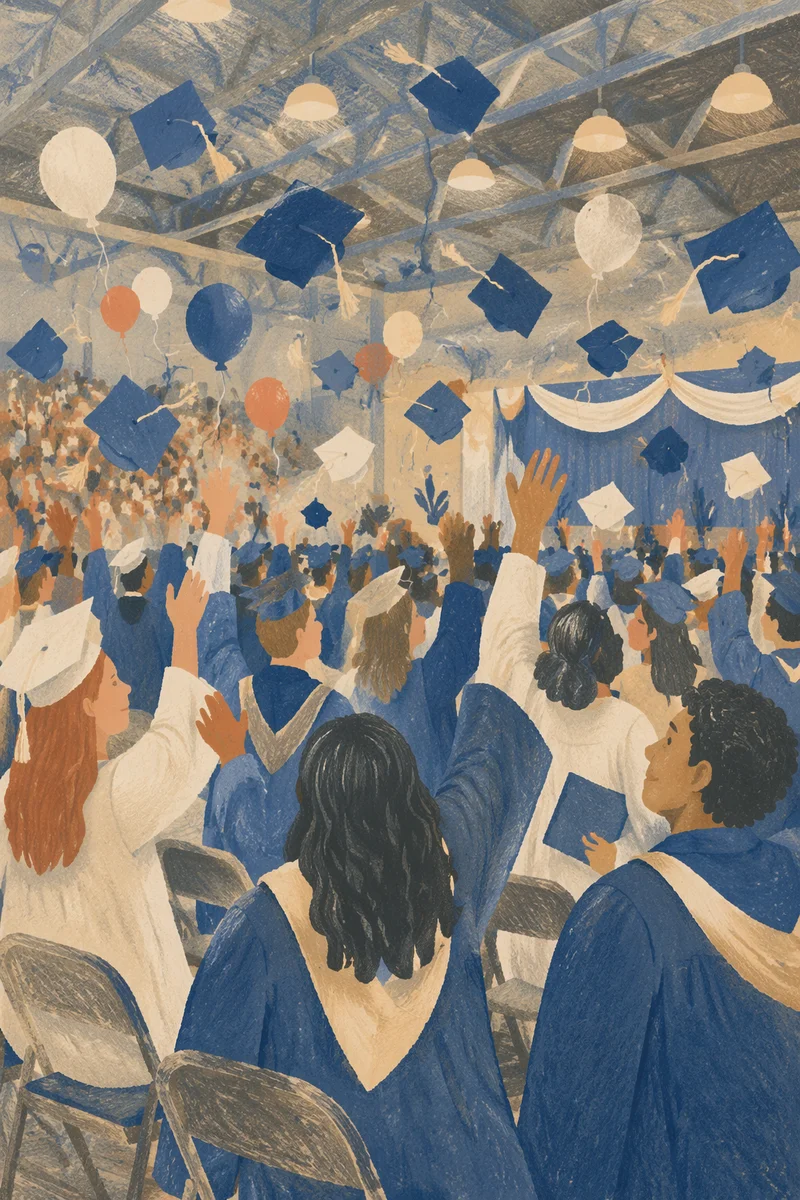 Joyful Blue Graduation Cap Toss Ceremony