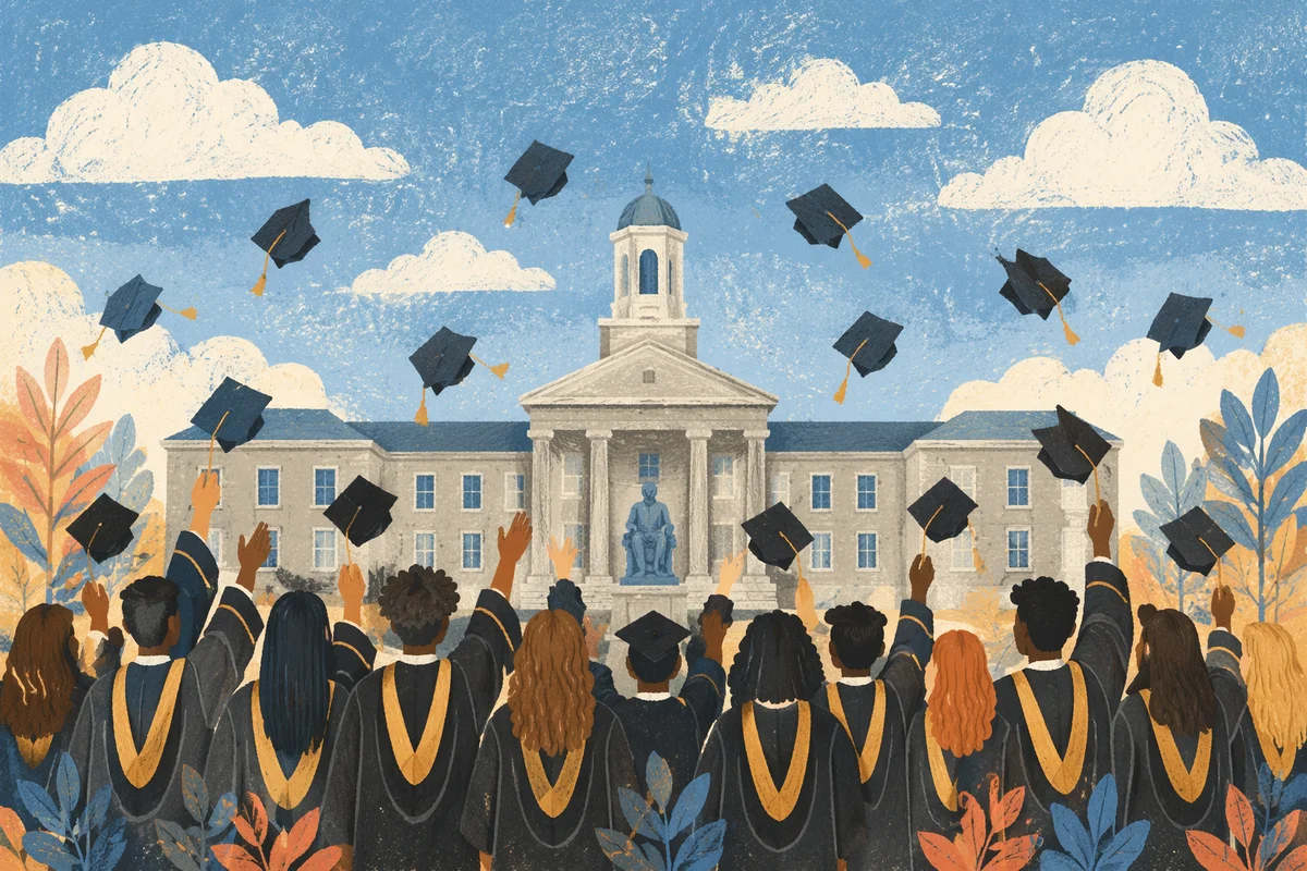 Graduation Cap Celebration in University Courtyard