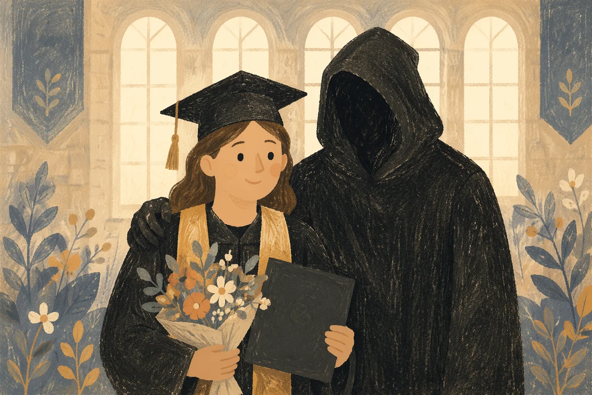 Bittersweet Graduation Ceremony With Shadowed Companion