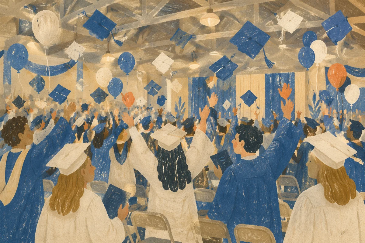 Joyful Blue Graduation Cap Toss Ceremony