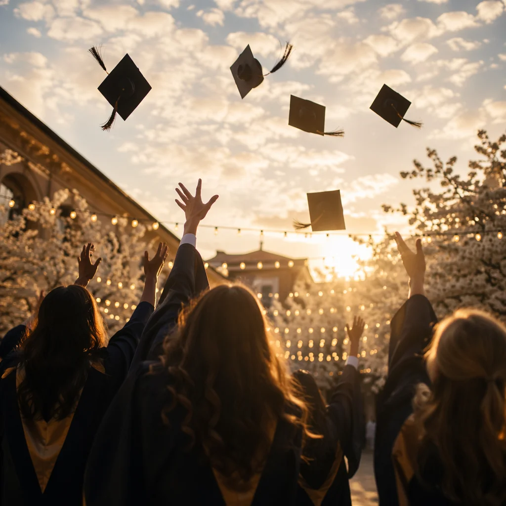 Golden Hour Graduation Cap Celebration