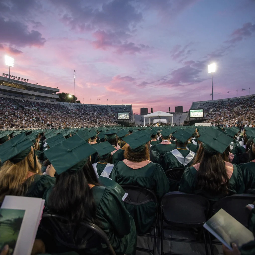 Hopeful Outdoor Graduation Ceremony at Dusk
