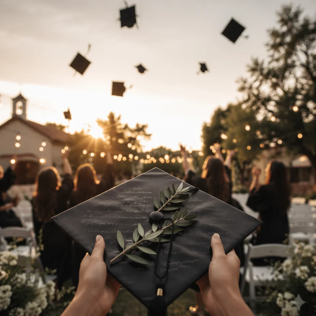 Golden Hour Graduation Cap Celebration