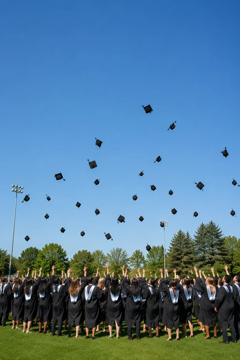 Joyful Outdoor Graduation Cap Toss Celebration