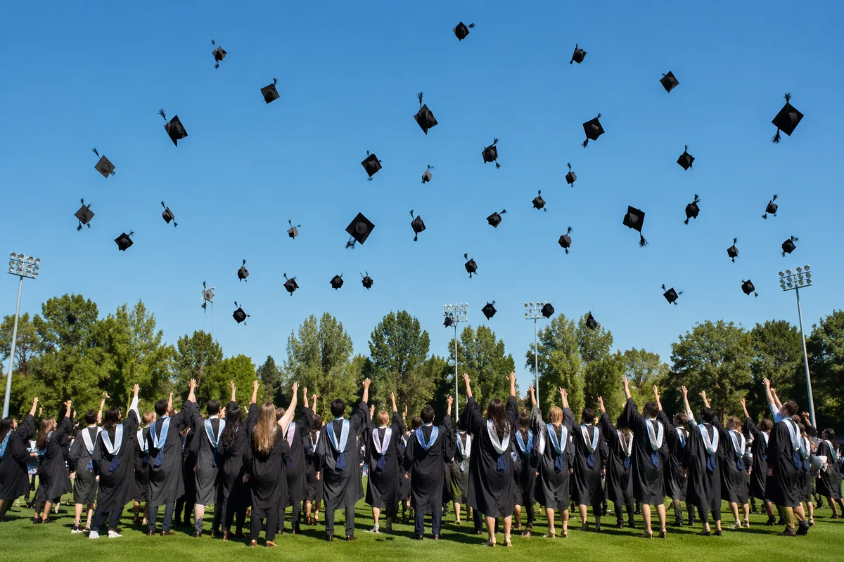 Joyful Outdoor Graduation Cap Toss Celebration