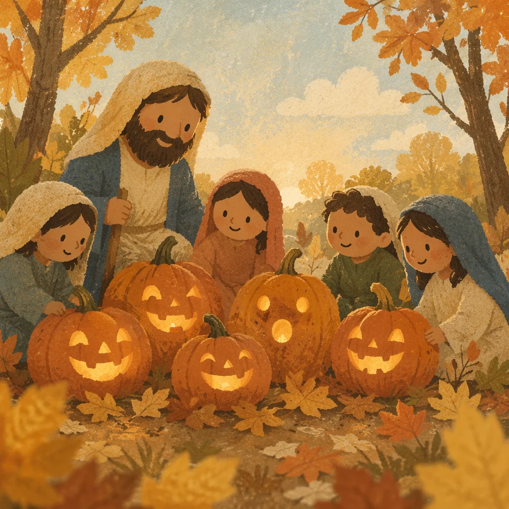 Cheerful Jack O Lanterns on Autumn Path