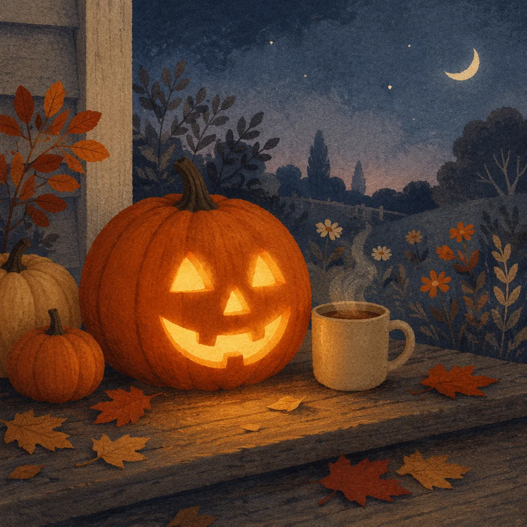 Glowing Jack O Lantern on Autumn Porch