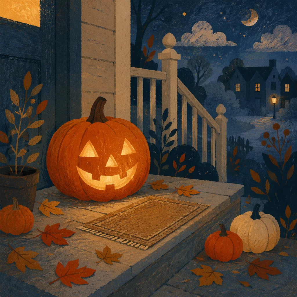 Glowing Jack O Lantern on Autumn Porch
