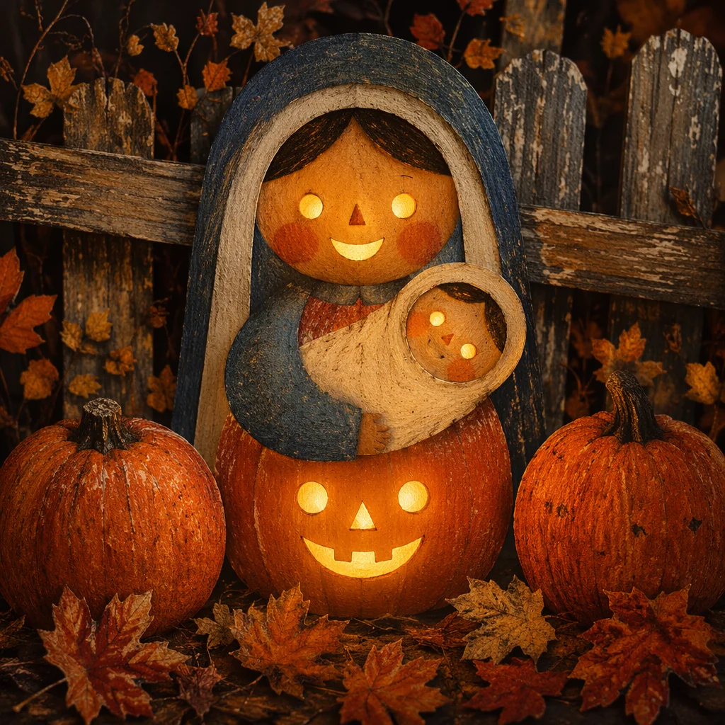 Glowing Jack O Lantern Autumn Still Life