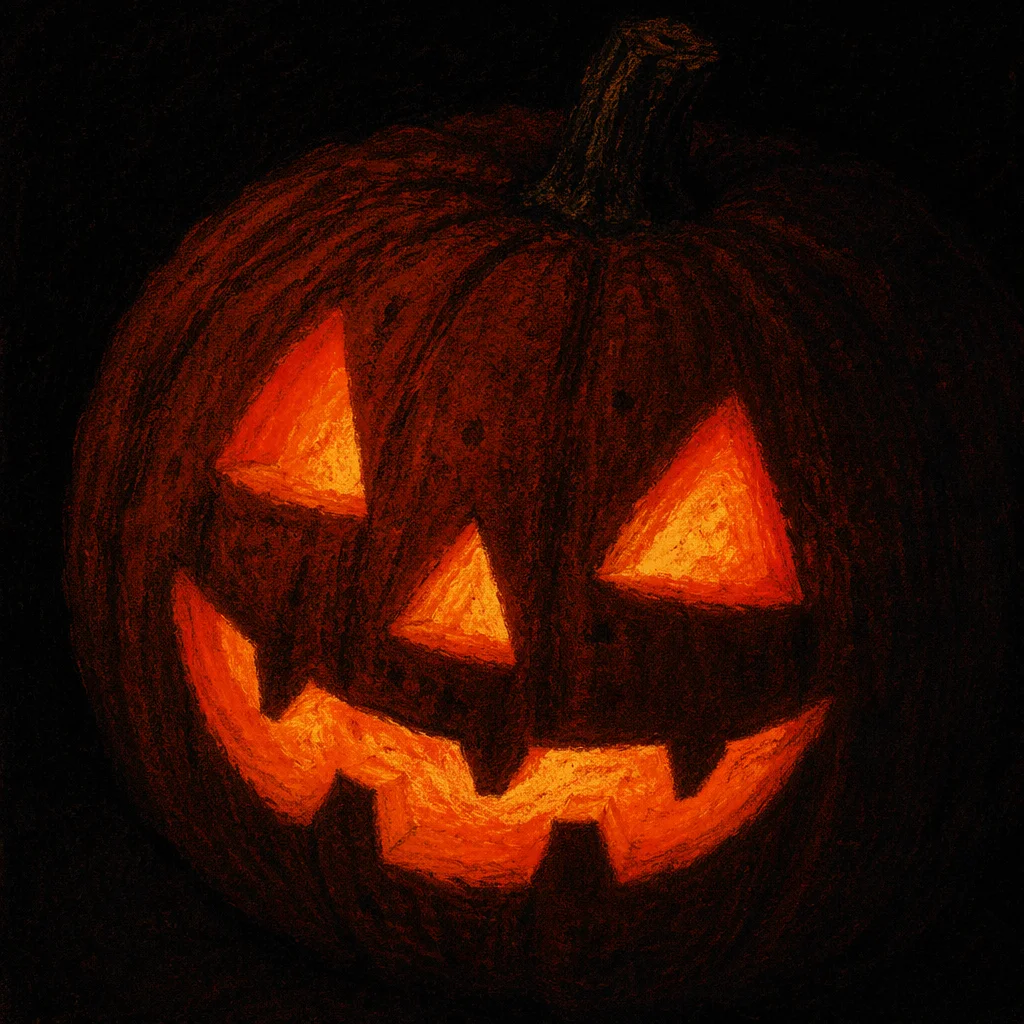 Glowing Carved Halloween Pumpkin in Darkness