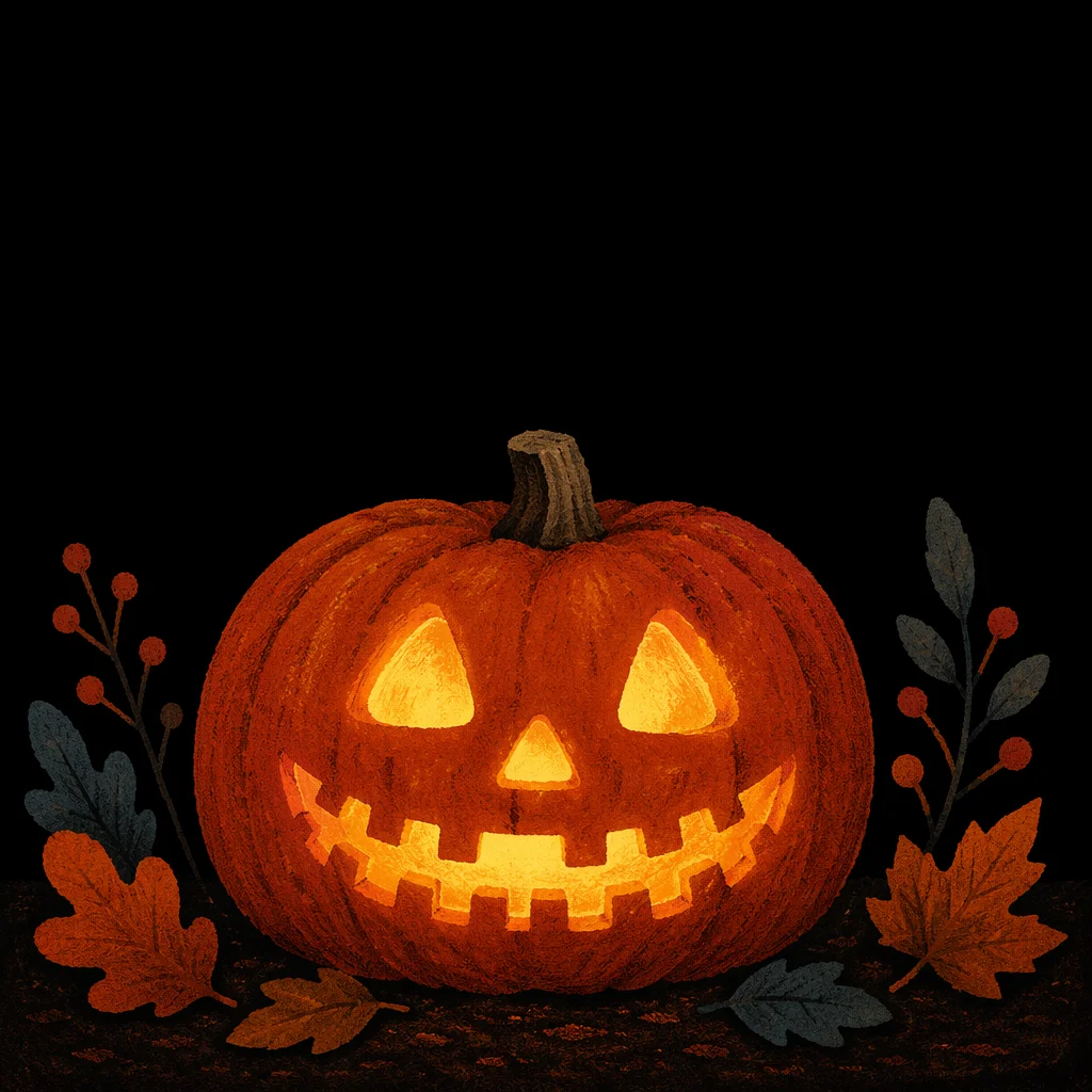 Glowing Carved Halloween Pumpkin in Darkness