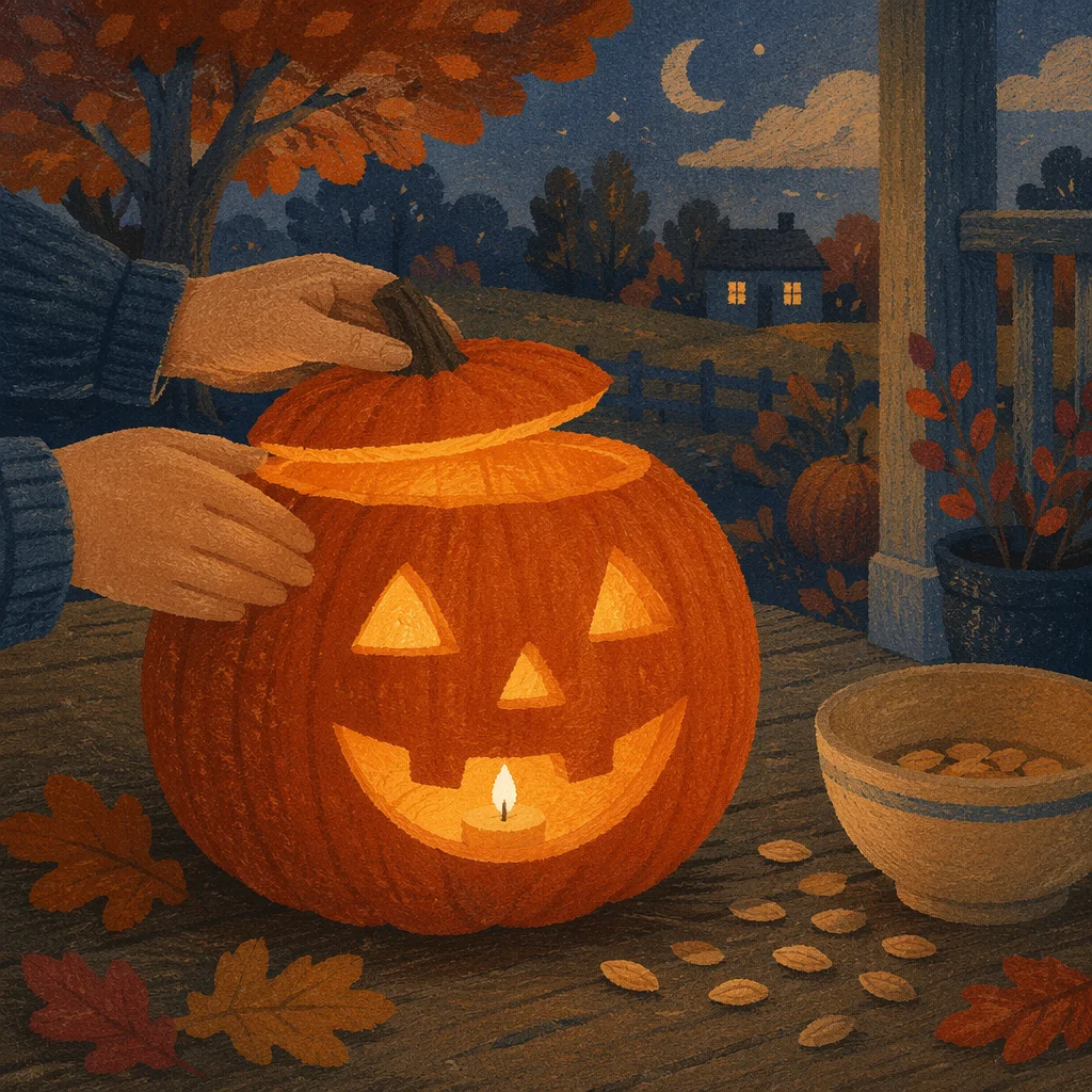 Cozy Carved Pumpkin at Twilight Porch