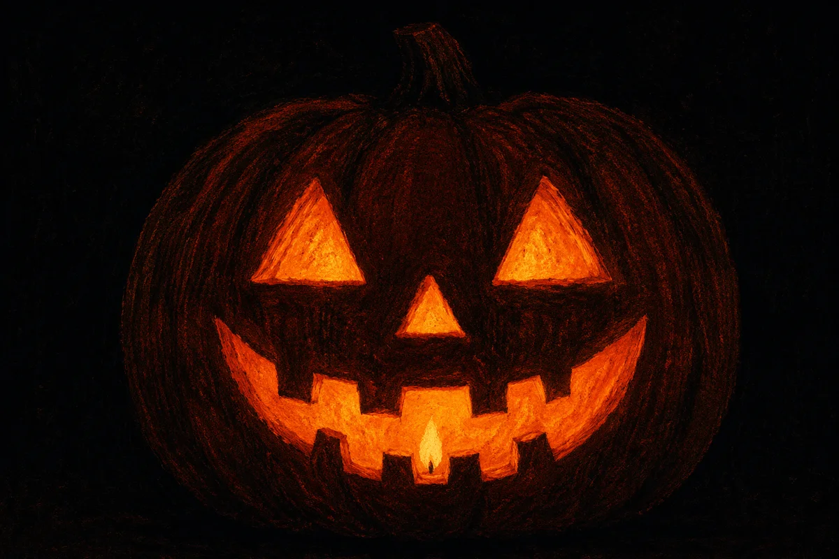 Glowing Carved Halloween Pumpkin in Darkness