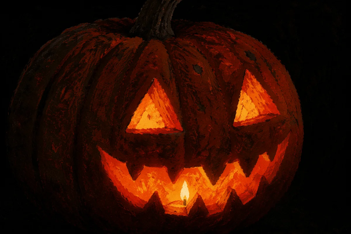Glowing Carved Halloween Pumpkin in Darkness