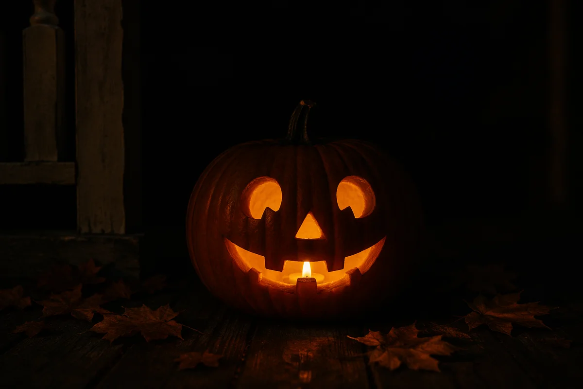 Glowing Jack-O-Lantern on Dark Porch