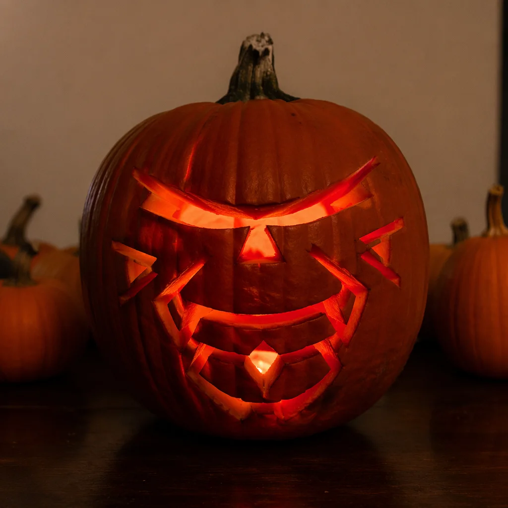 Glowing Carved Jack O Lantern Closeup