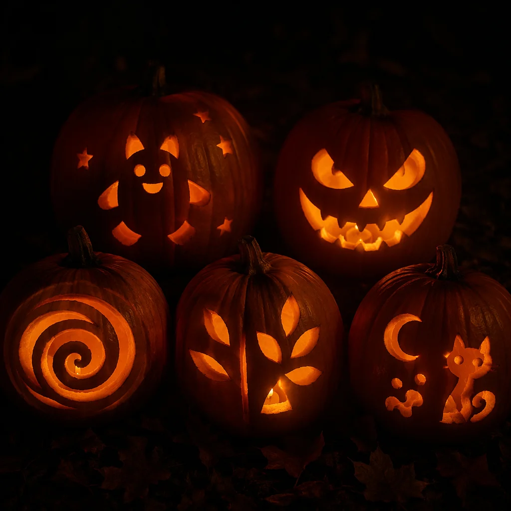 Glowing Jack O Lanterns at Night