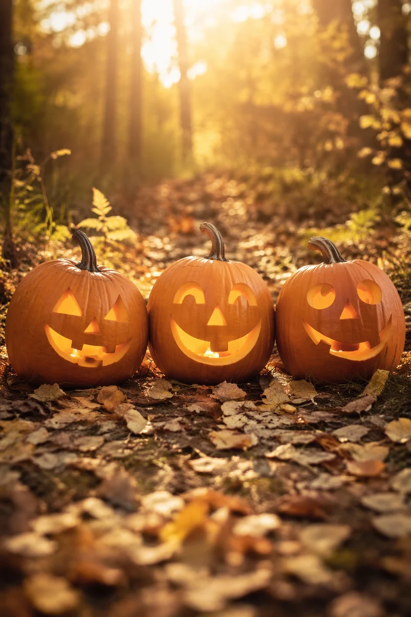 Cozy Glowing Jack O Lanterns on Autumn Path