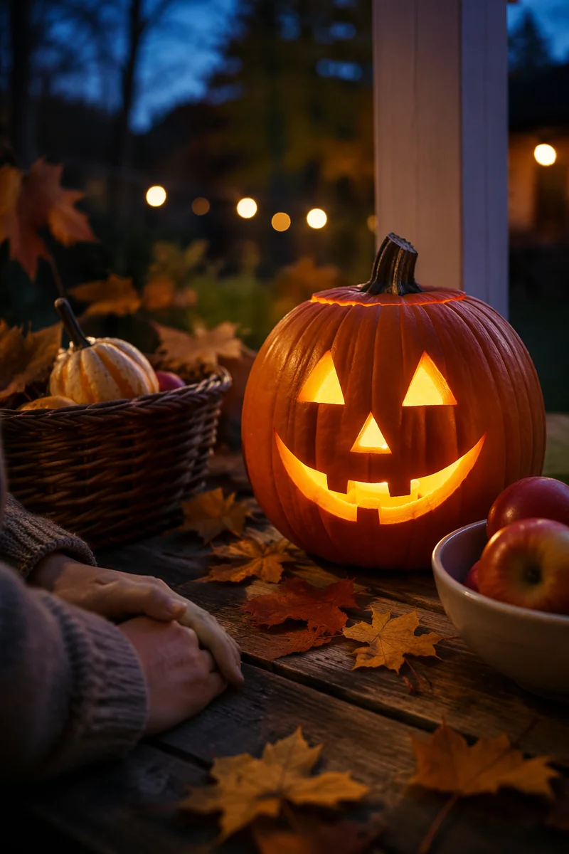 Friendly Jack O Lantern on Autumn Porch