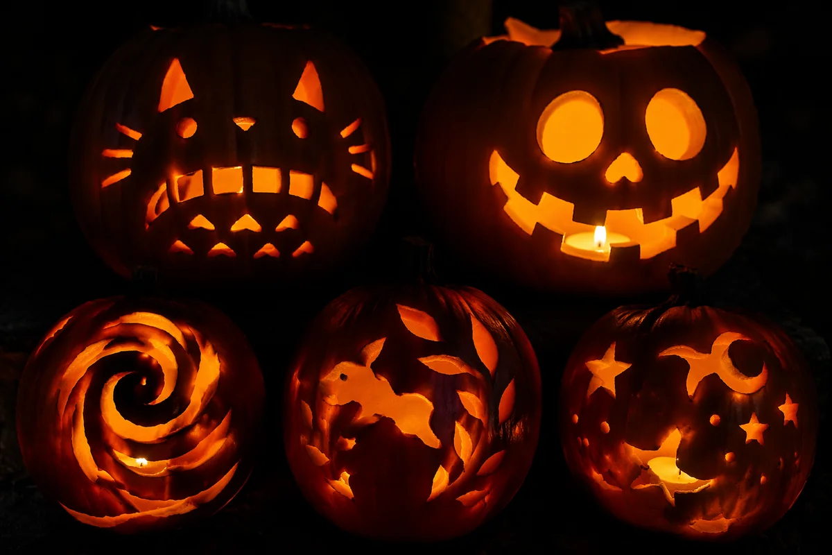 Glowing Jack O Lanterns at Night