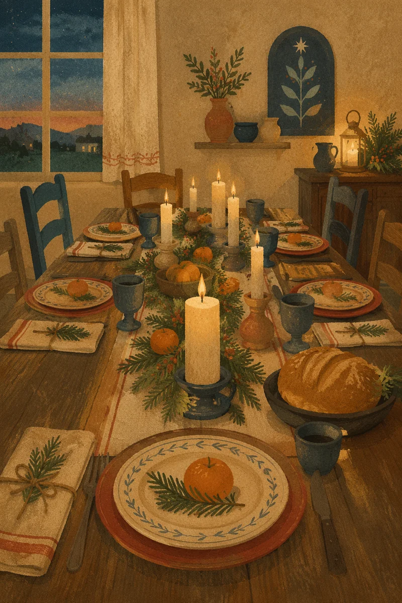 Cozy Holiday Candlelit Dinner Table