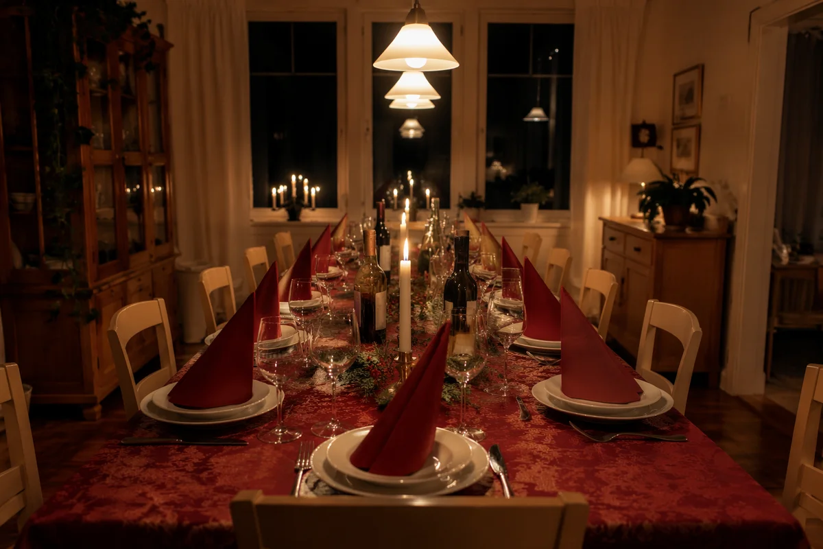 Candlelit Holiday Dinner Table Setting