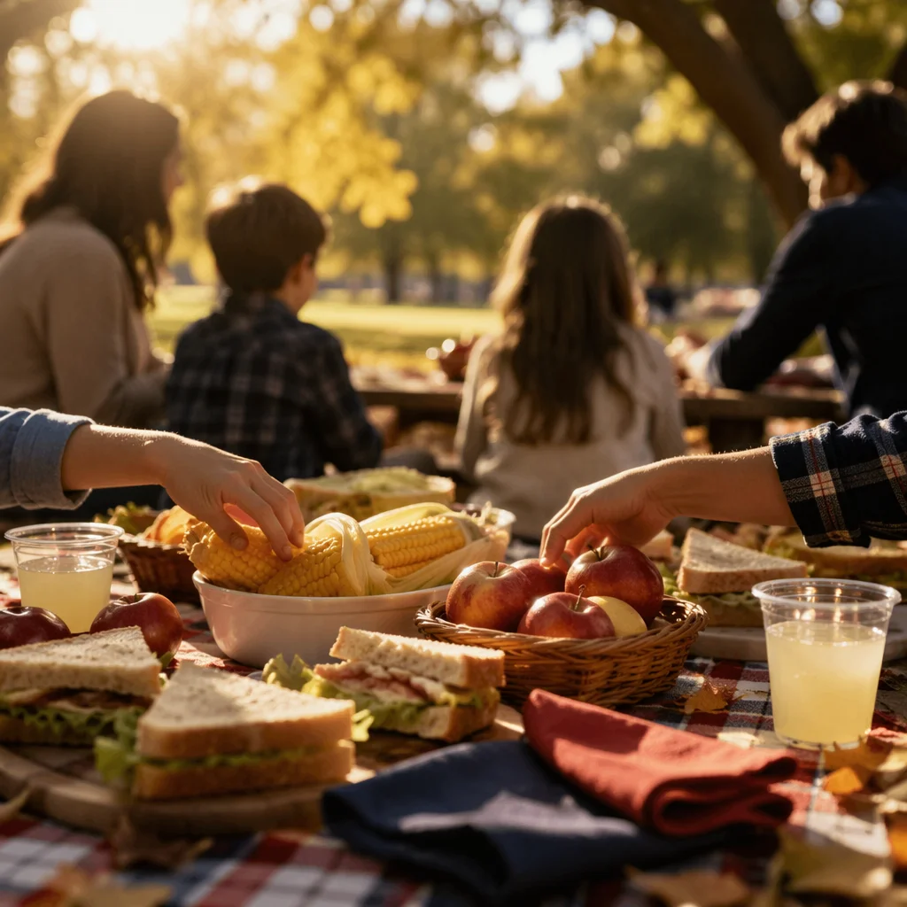 Warm Labor Day Family Picnic in Autumn