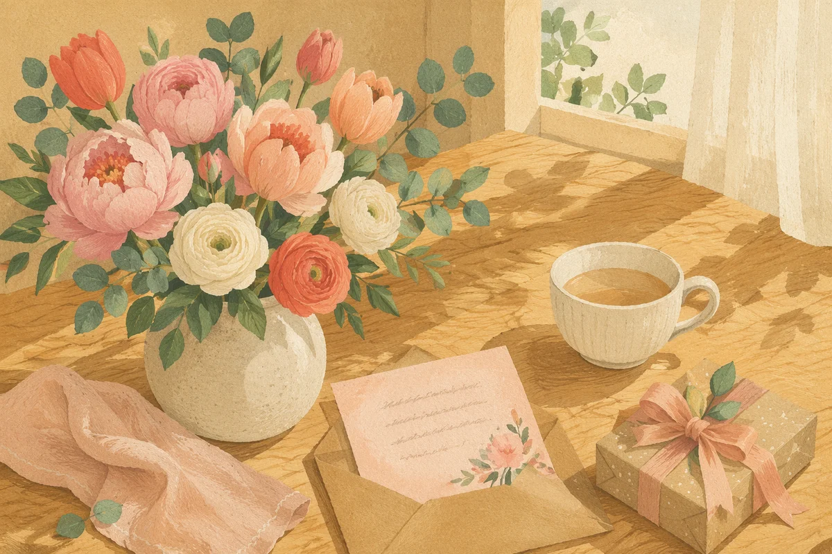 Mothers Day Bouquet and Gift Card Table
