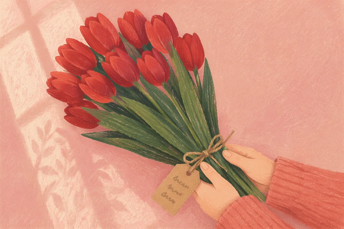 Mothers Day Tulip Bouquet Gift Flat Lay