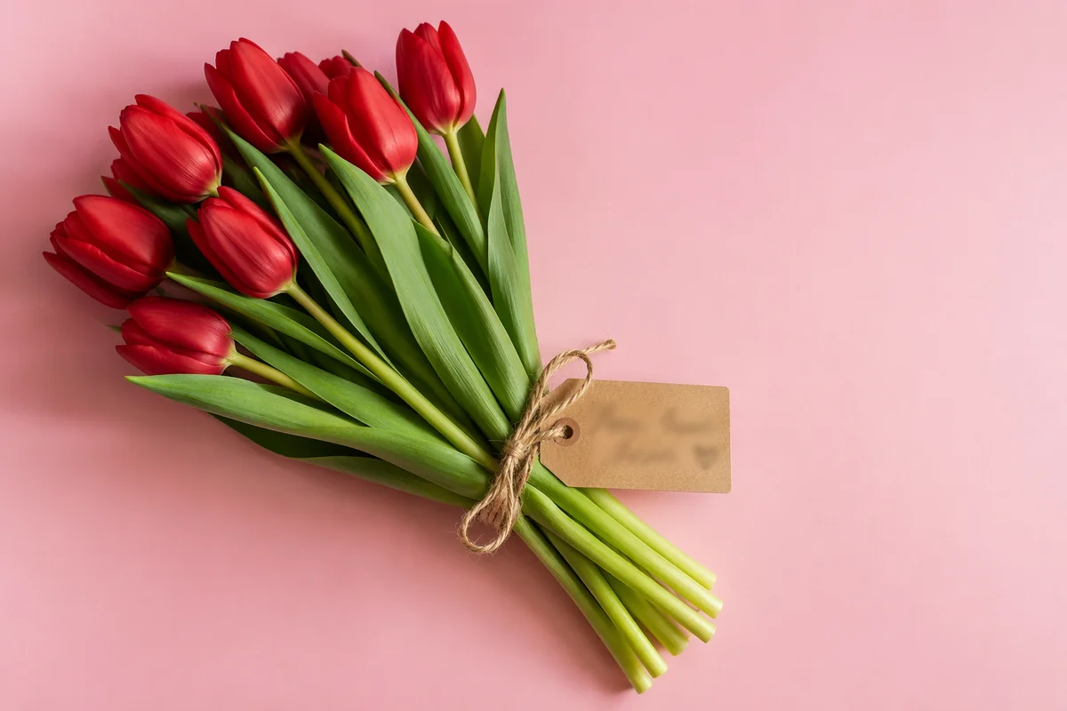 Red Tulip Mother's Day Bouquet Flat Lay
