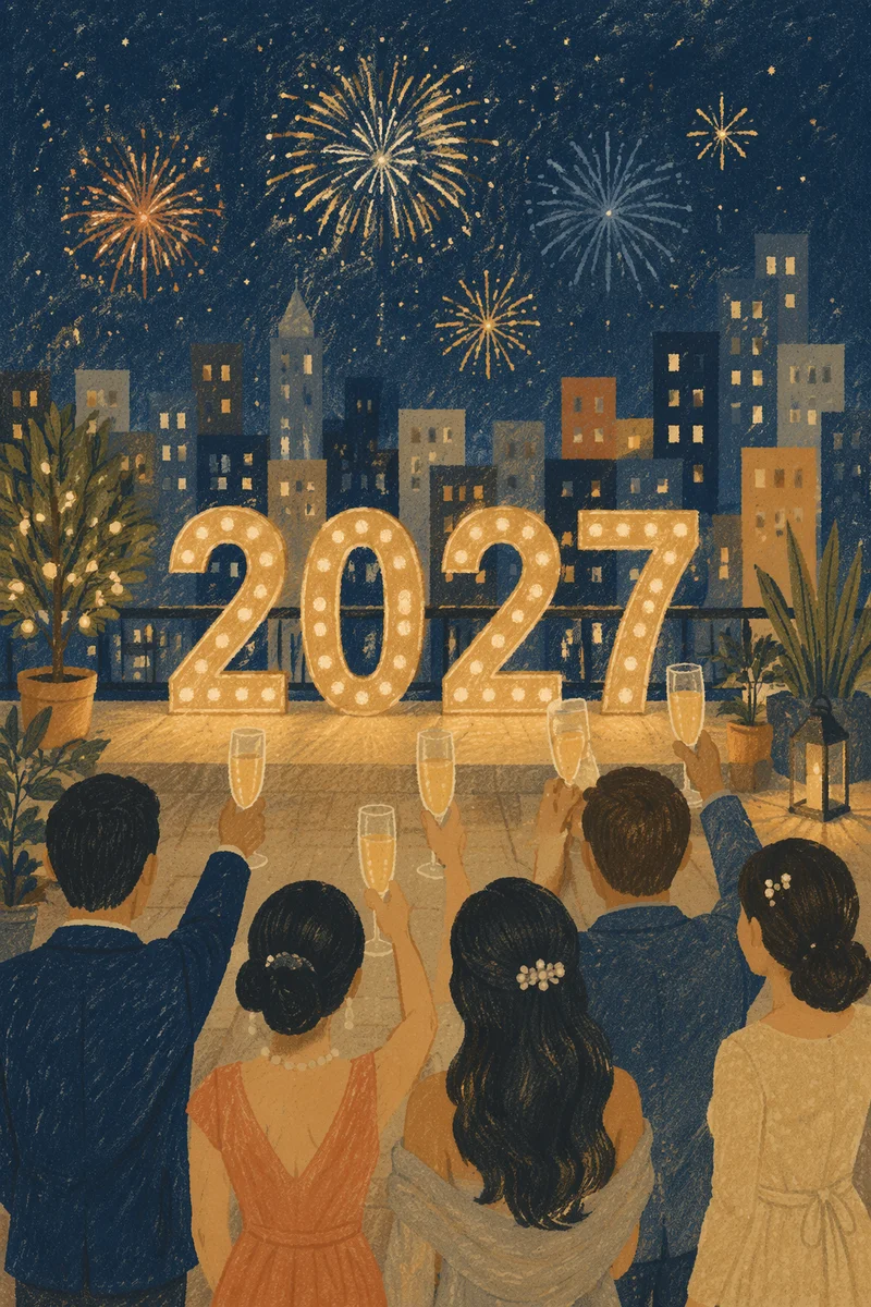 Elegant New Year 2027 Rooftop Celebration