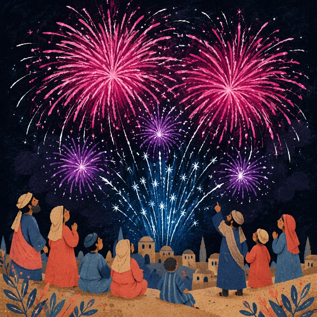 Midnight New Year Fireworks Celebration Sky