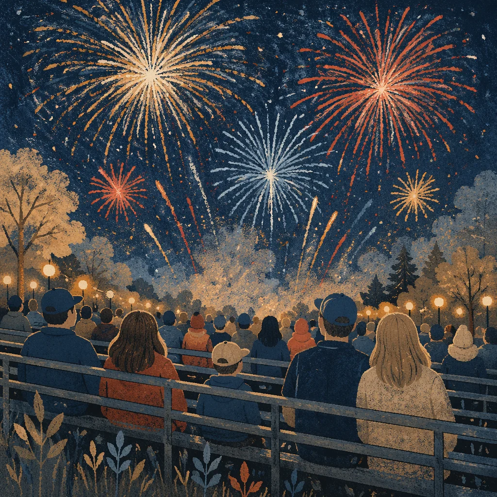Midnight New Year Fireworks Over Community Field