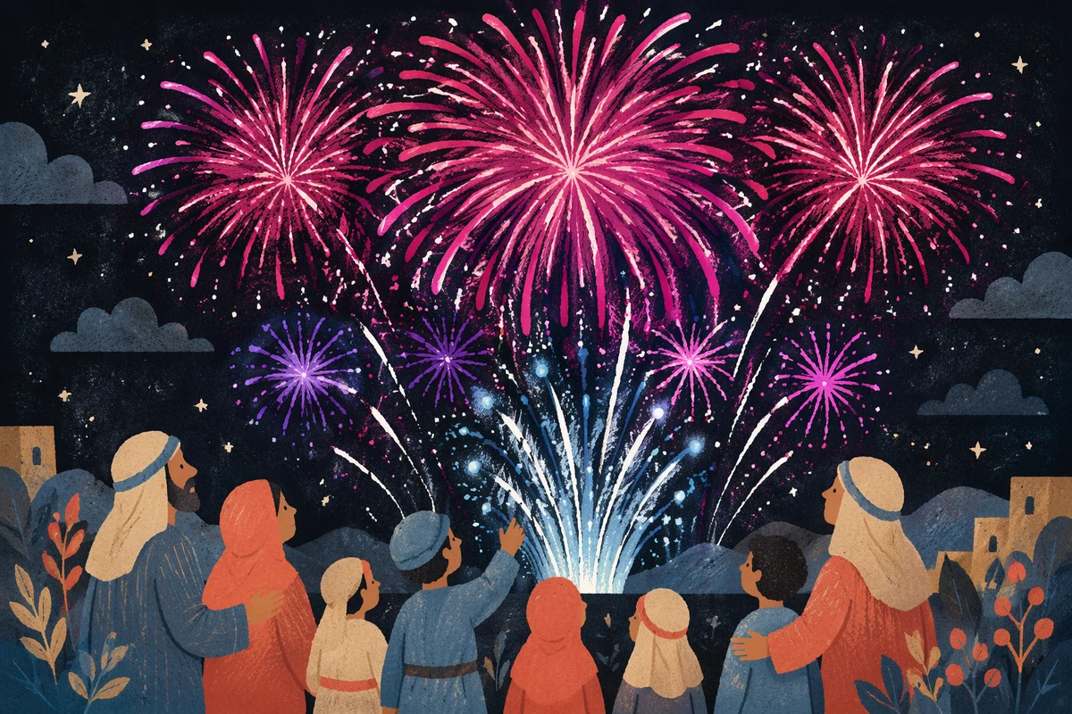Vibrant New Year Midnight Fireworks Sky