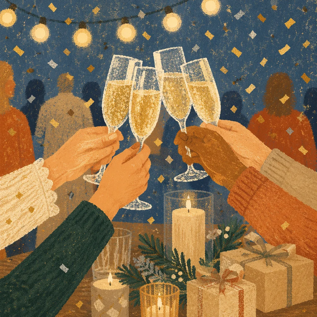 Elegant Holiday Champagne Toast with Confetti