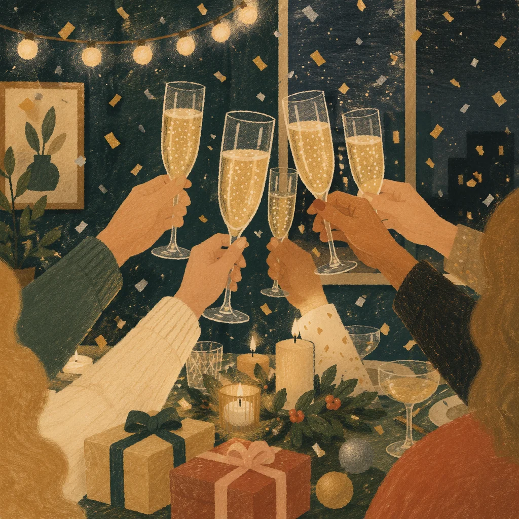 Holiday Champagne Toast with Confetti Glow