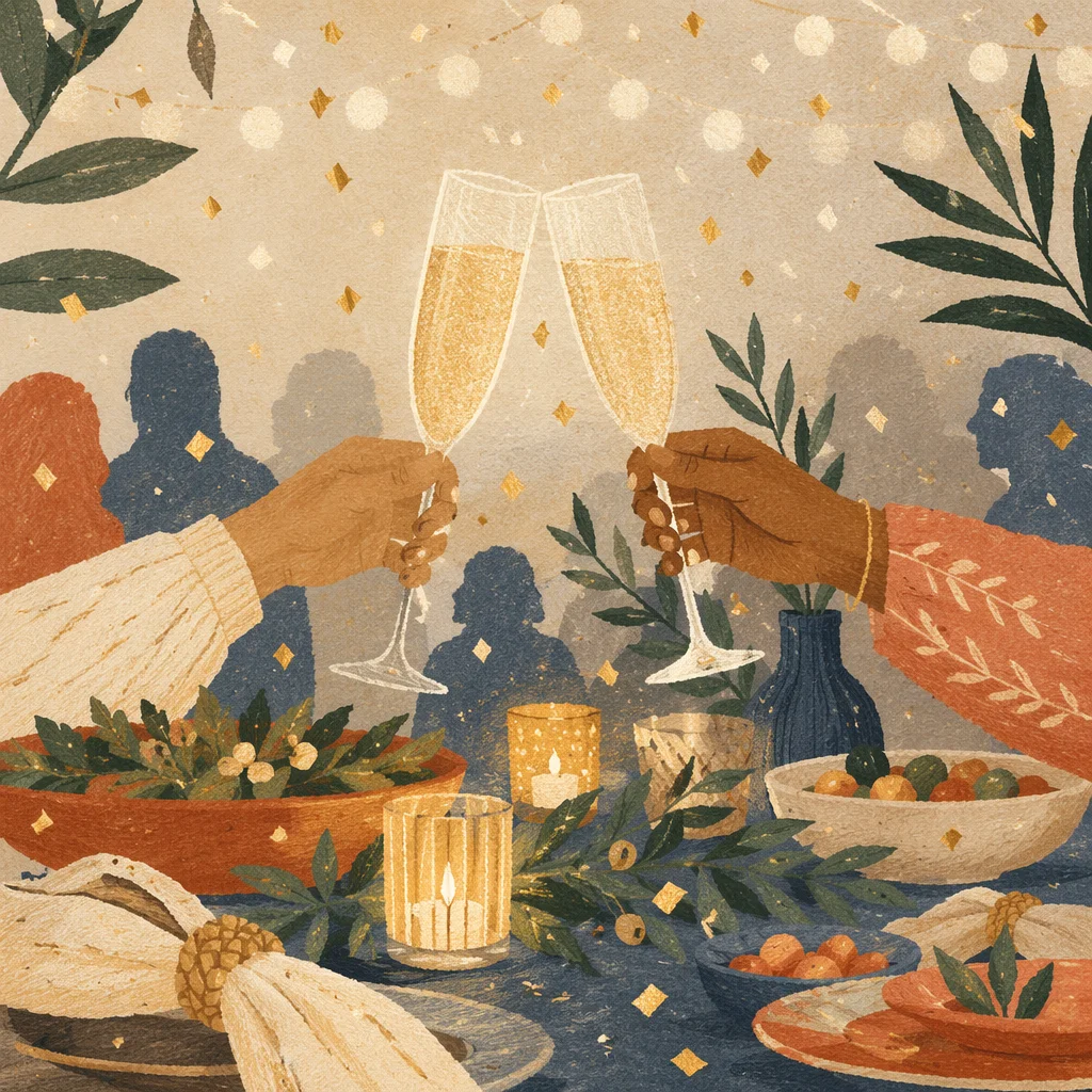 Holiday Champagne Toast With Golden Confetti