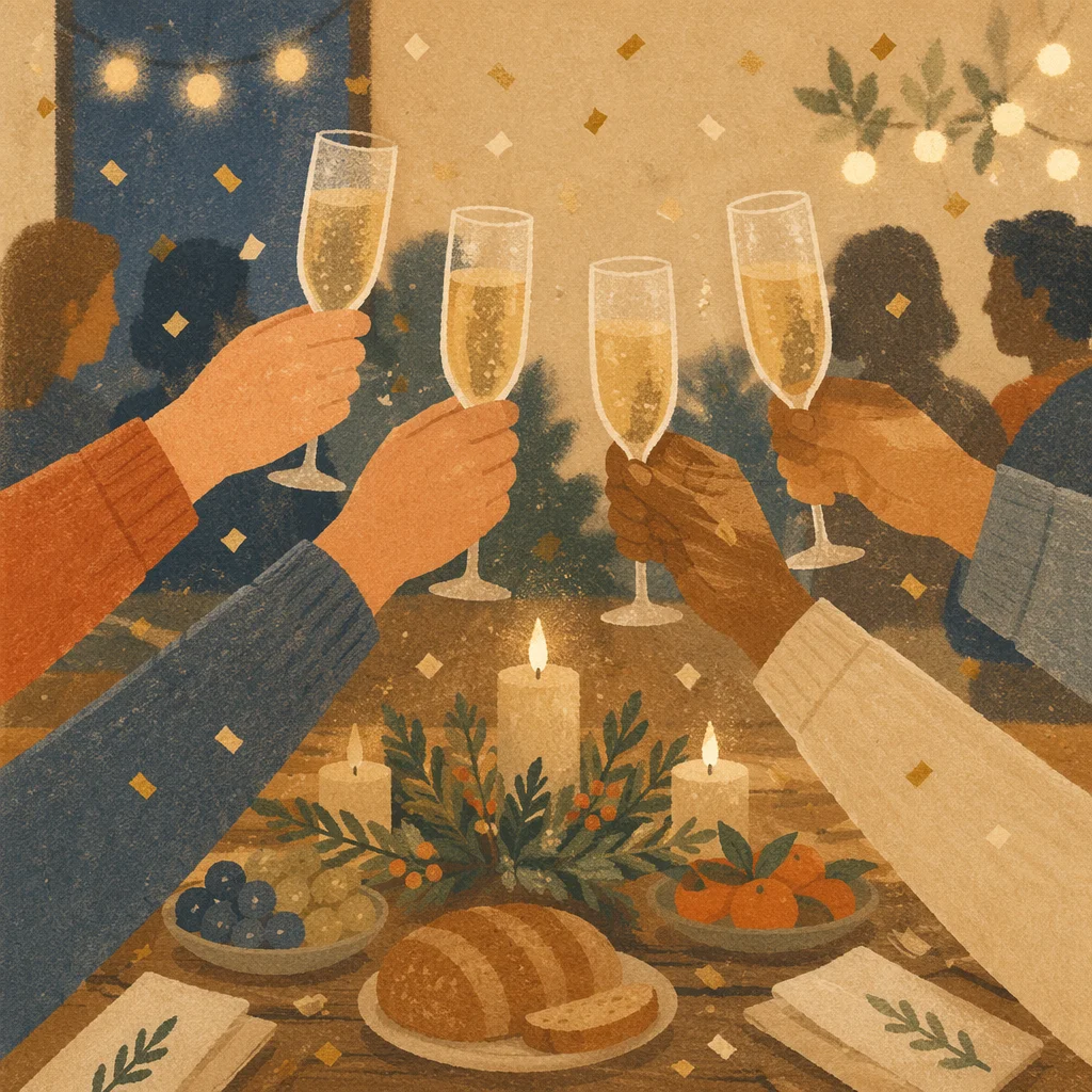 Warm Holiday Champagne Toast with Confetti