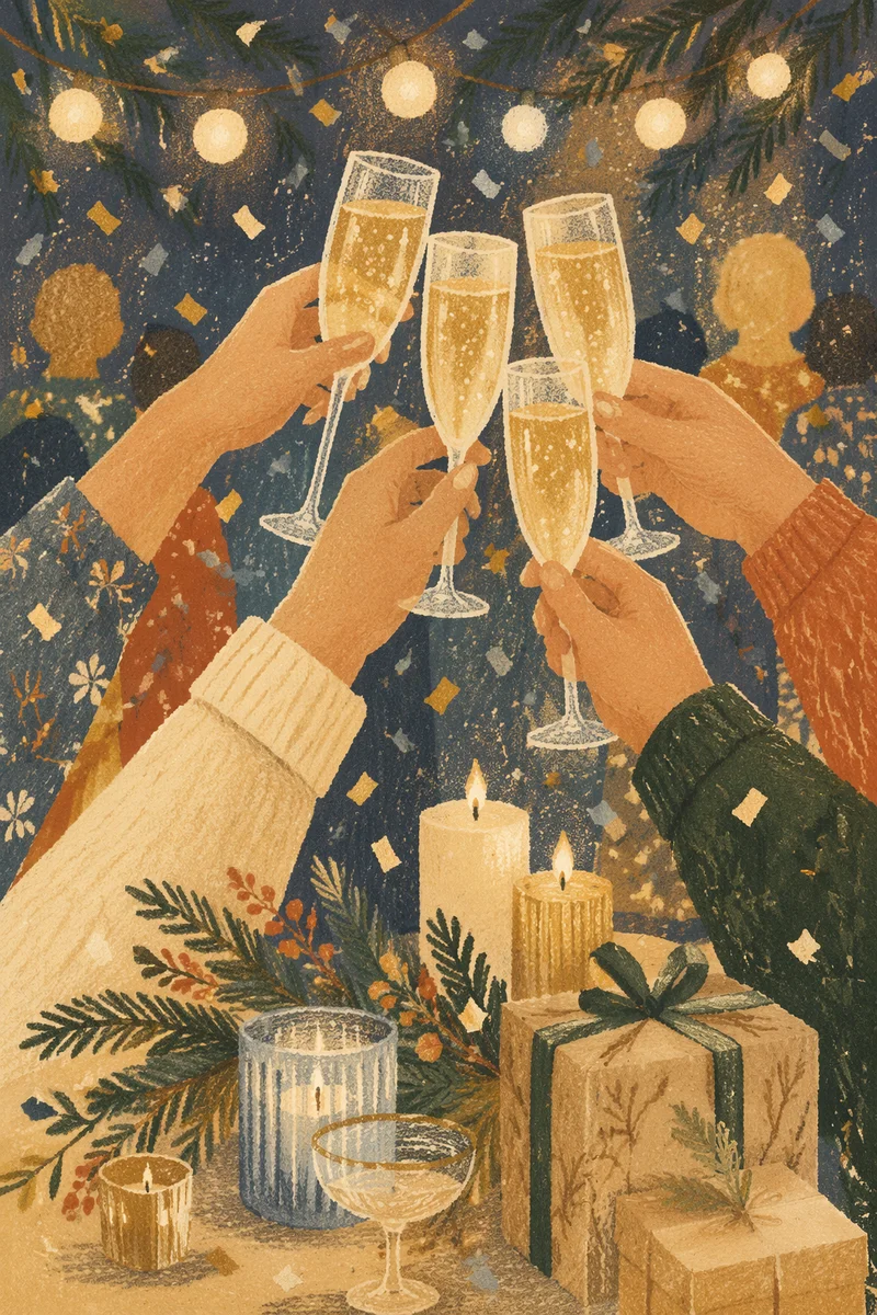 Elegant Holiday Champagne Toast with Confetti
