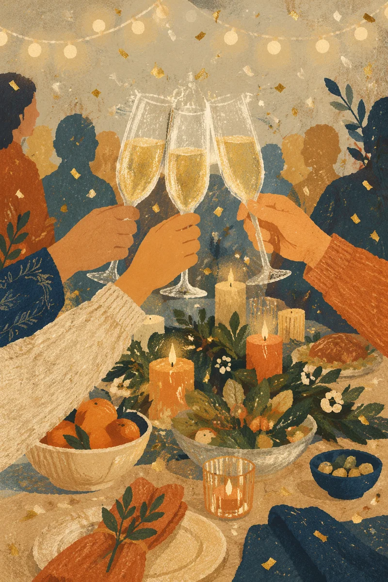 Warm Holiday Champagne Toast with Confetti
