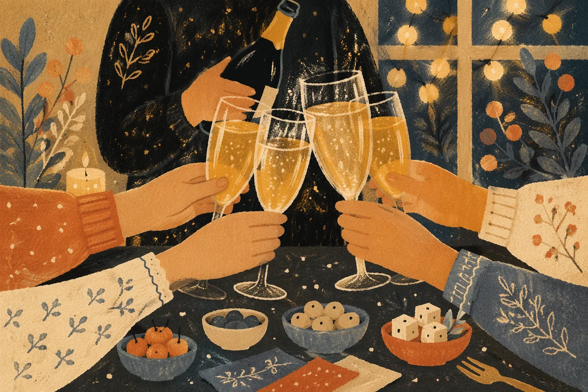 Elegant Holiday Champagne Toast With Confetti