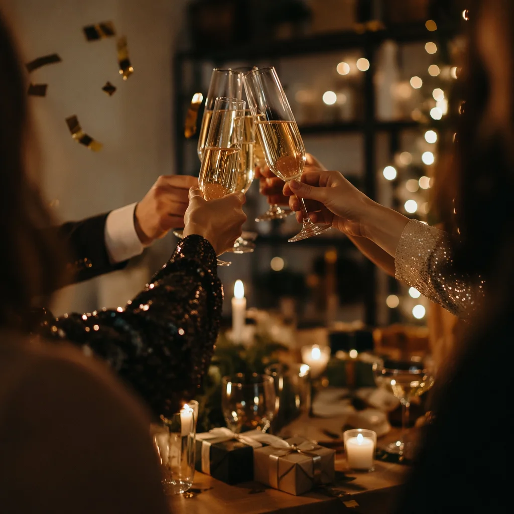 Elegant Holiday Champagne Toast With Confetti