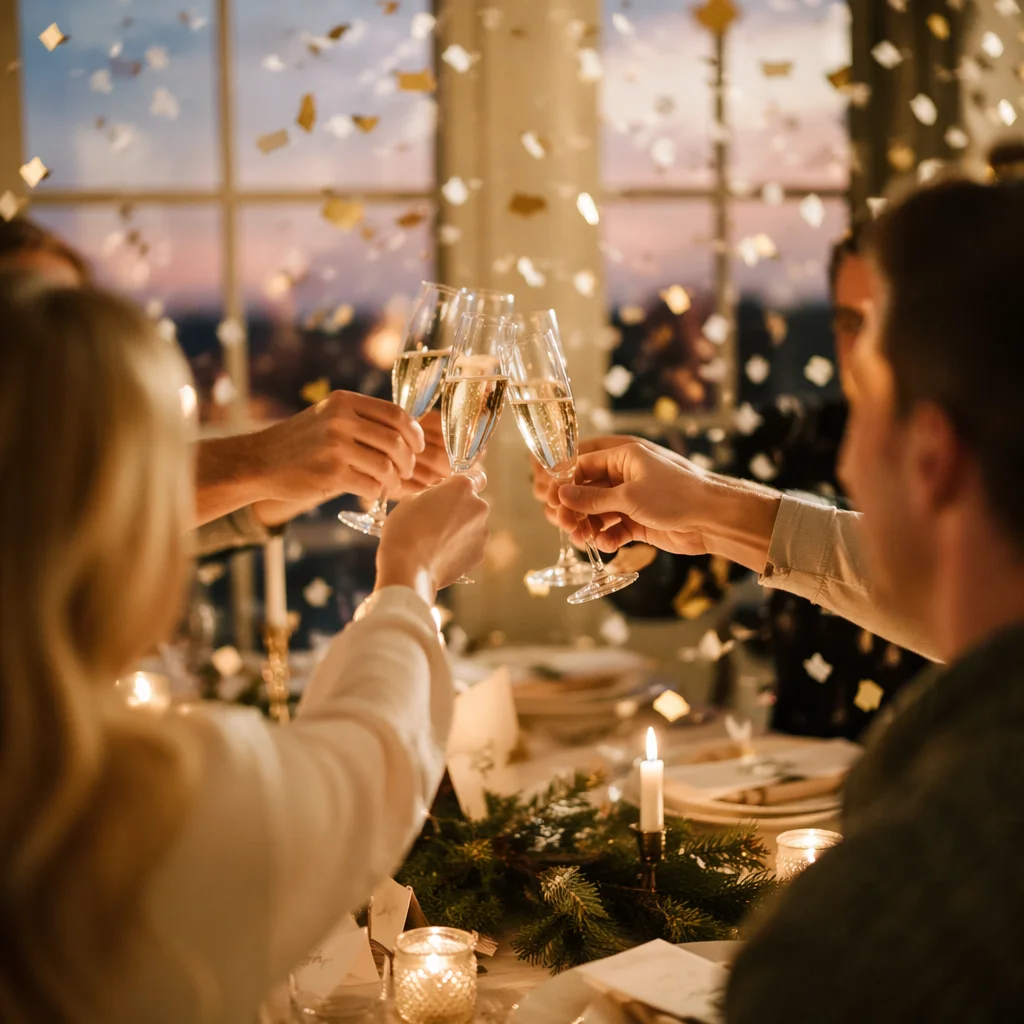 Warm Holiday Champagne Toast with Confetti