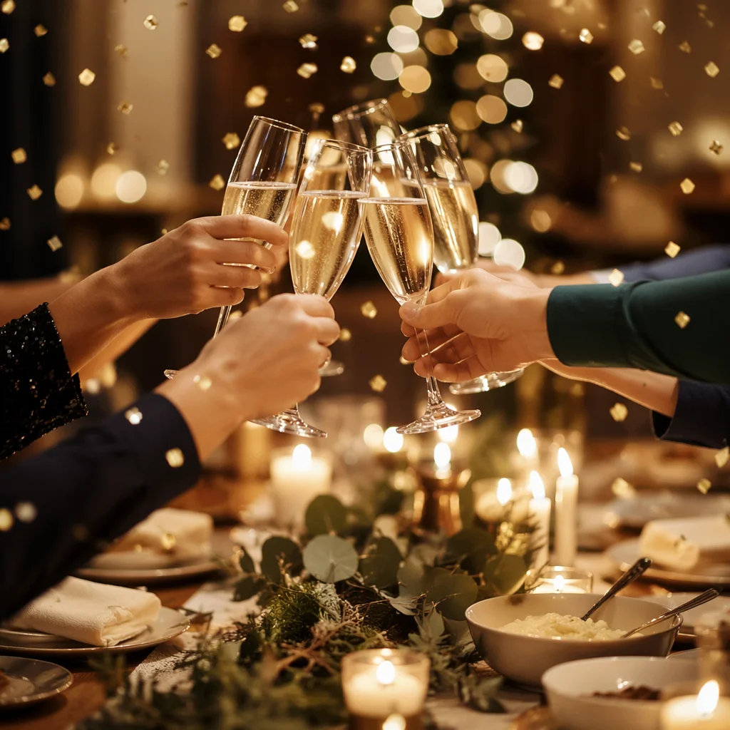 Warm Holiday Champagne Toast With Confetti