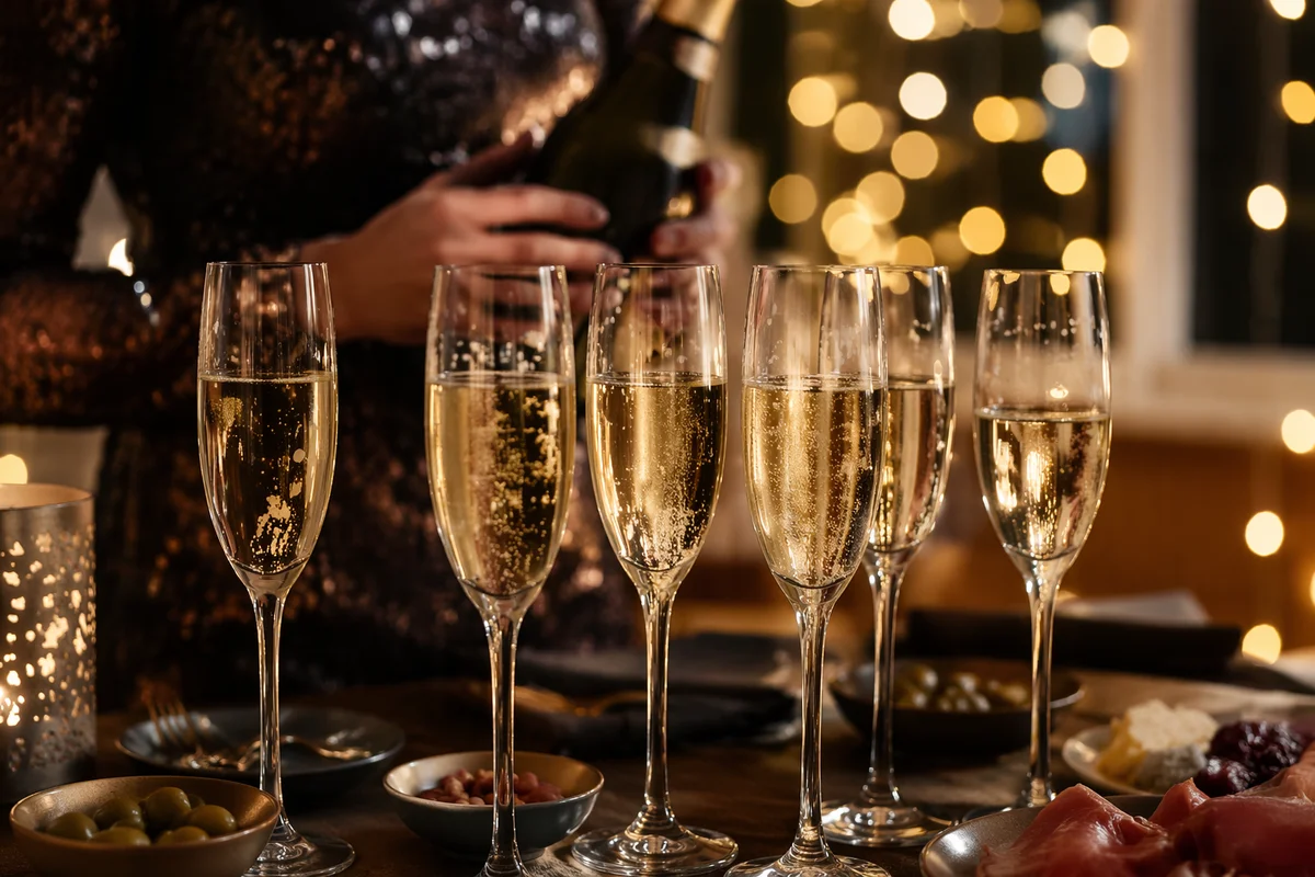 Elegant Holiday Champagne Toast With Confetti