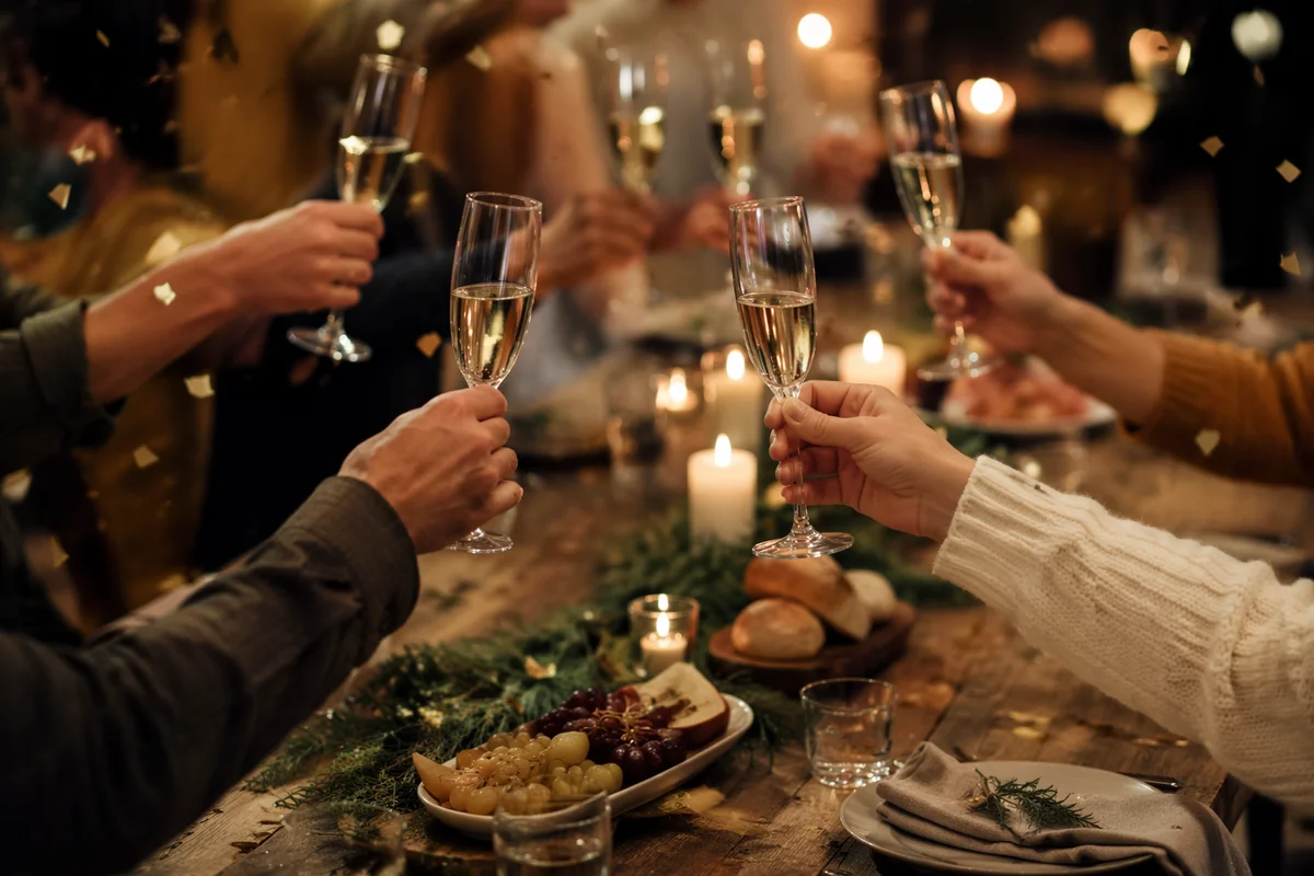 Warm Holiday Champagne Toast with Confetti