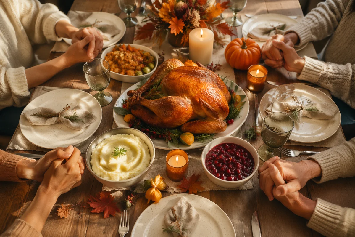 Thanksgiving Family Prayer Around Dinner Table