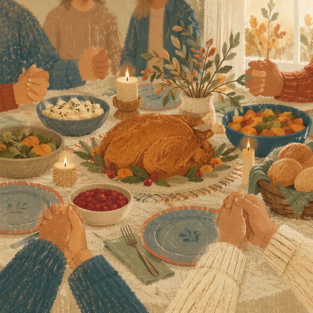 Thanksgiving Turkey Feast With Family Prayer